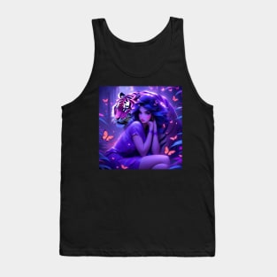 Fantasy girl with tiger in purple aesthetic Tank Top